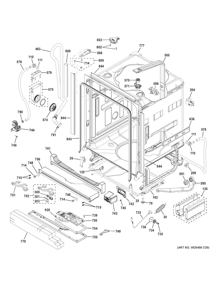 Body Parts Diagram and Parts List for PDT855SSJ0SS  General Electric Dishwasher