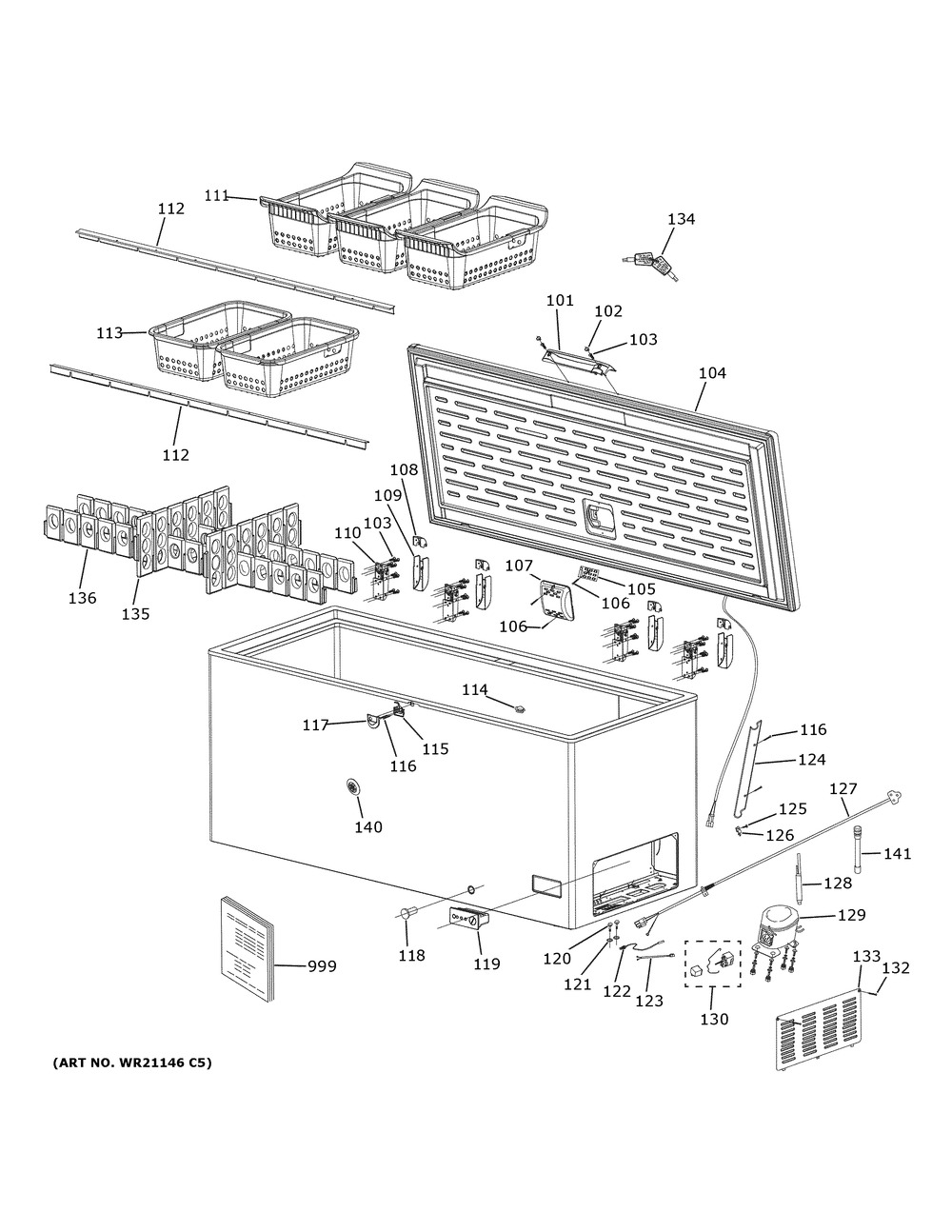 Freezer Diagram and Parts List for FCM22DLCWW  General Electric Freezer