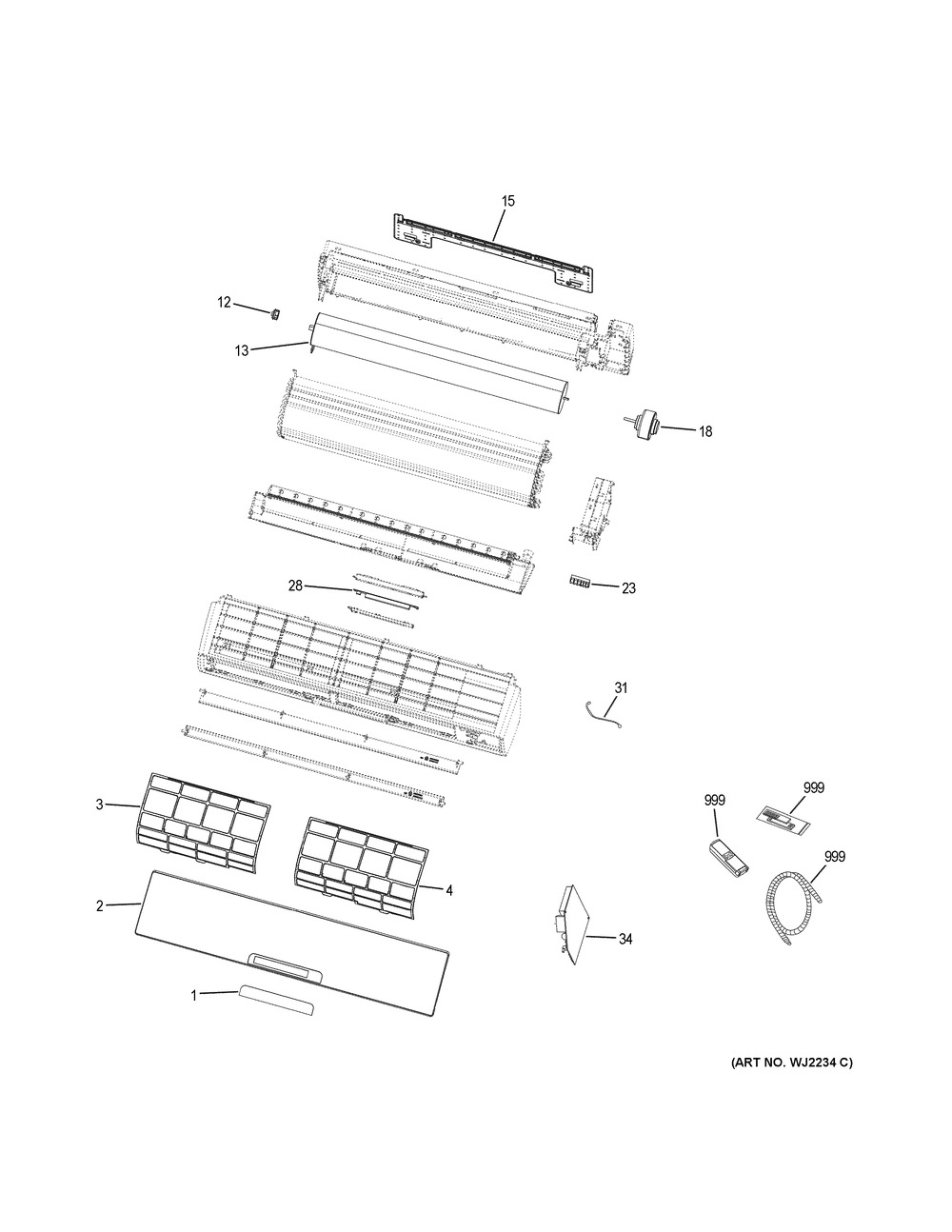 Room Air Conditioner Diagram and Parts List for HSU24VHJ(DB)-G  General Electric Air Conditioner