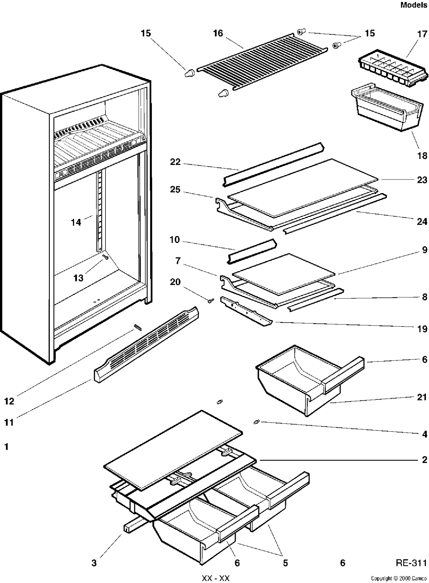CABINET Diagram and Parts List for LW16JGARW-2  General Electric Refrigerator
