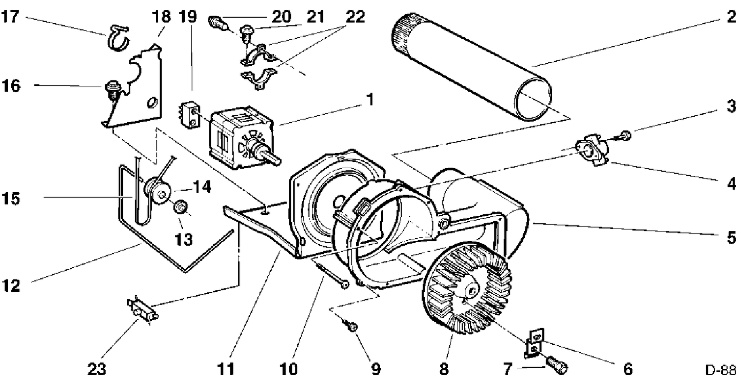 BLOWER & DRIVE ASSEMBLY Diagram and Parts List for 66461T2WW  General Electric Dryer