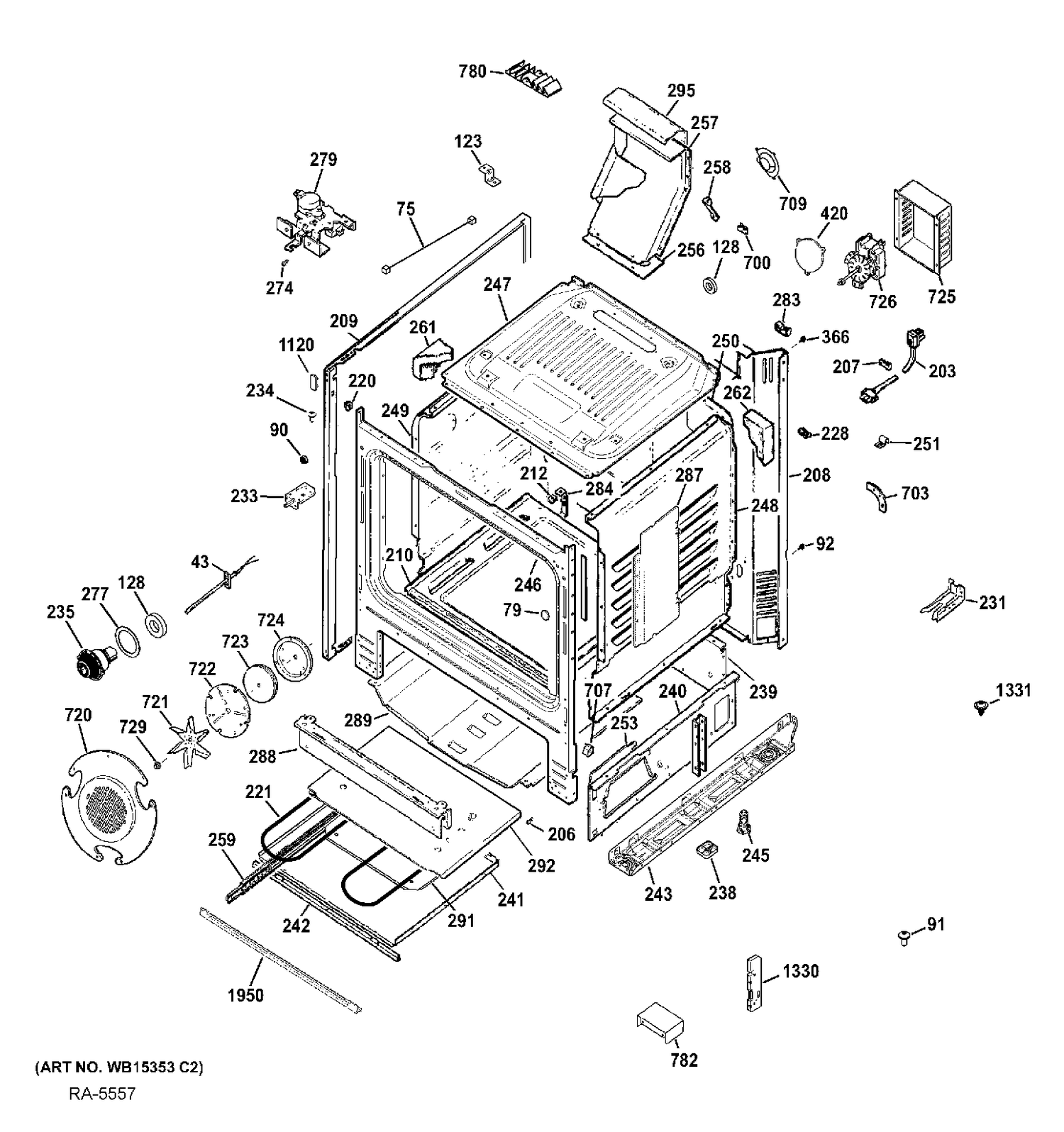 BODY PARTS Diagram and Parts List for PCGB945SEF1SS  General Electric Range