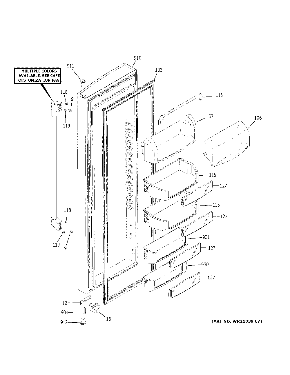 Fresh food door Diagram and Parts List for CZS22MP2NES1  General Electric Refrigerator