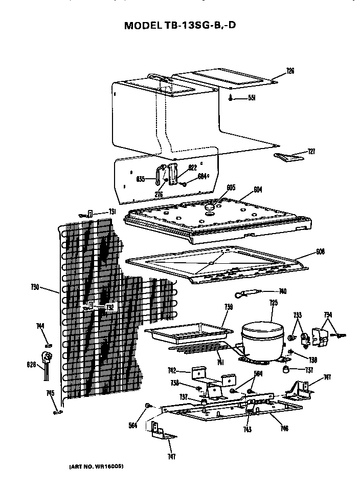 Unit Parts Diagram and Parts List for TB13SGBLAD  General Electric Refrigerator