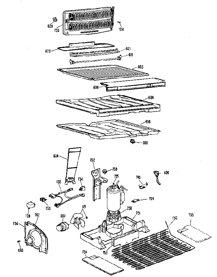 Unit Parts Diagram and Parts List for TBX21PKC  General Electric Refrigerator