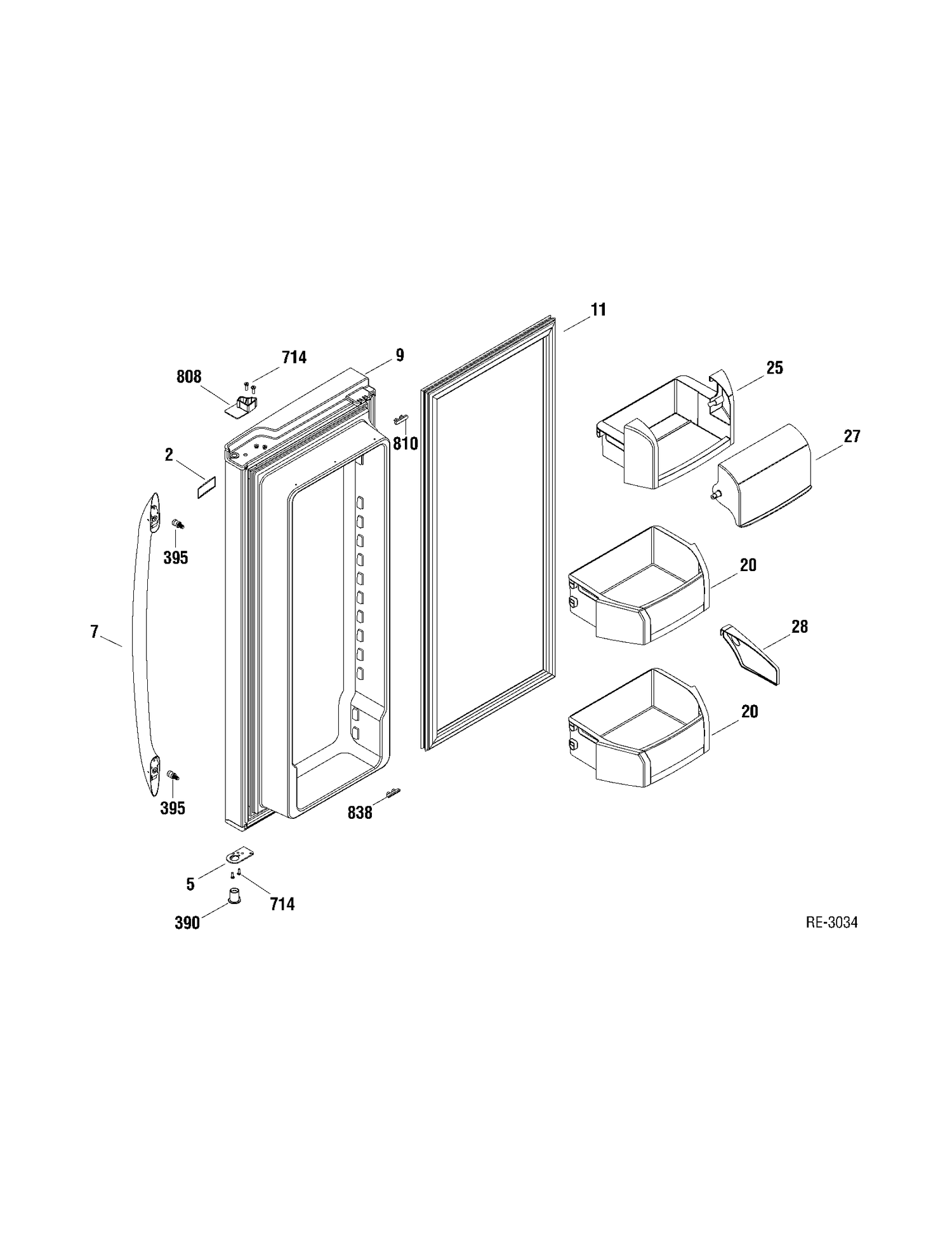 FF DOOR RIGHT Diagram and Parts List for PFRS2MJXASS  General Electric Refrigerator