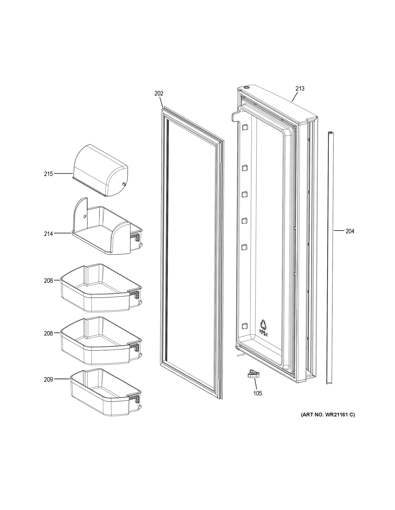 FRESH FOOD DOOR - RH Diagram and Parts List for G6S28TSLBSS  General Electric Refrigerator