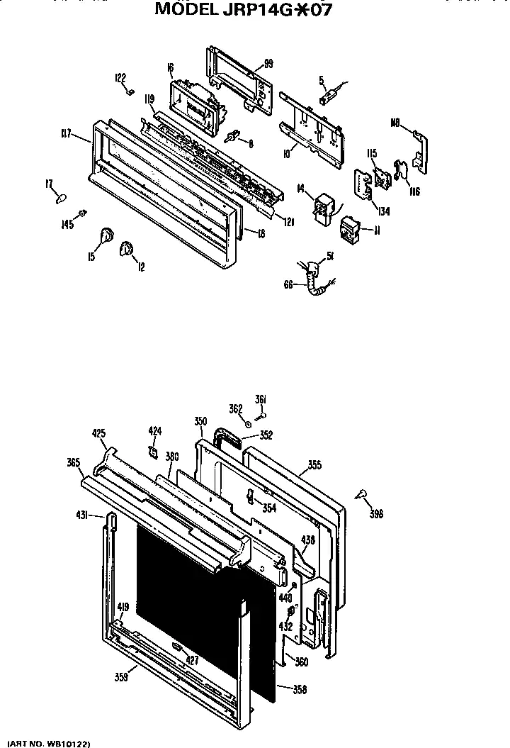 Door/controls Diagram and Parts List for JRP14G*07  General Electric Wall Oven