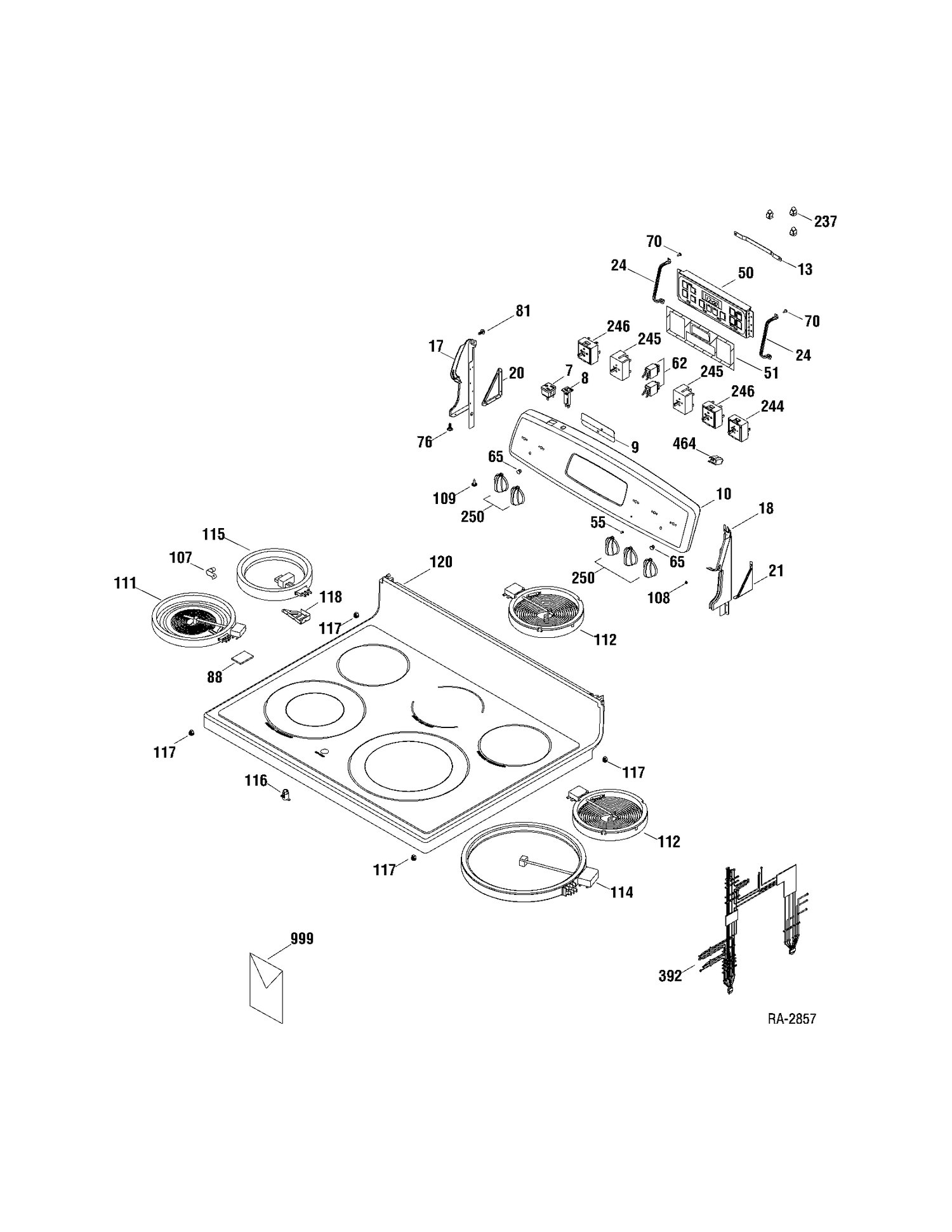 CONTROLS & COOKTOP Diagram and Parts List for JCBP71SP1SS  General Electric Range