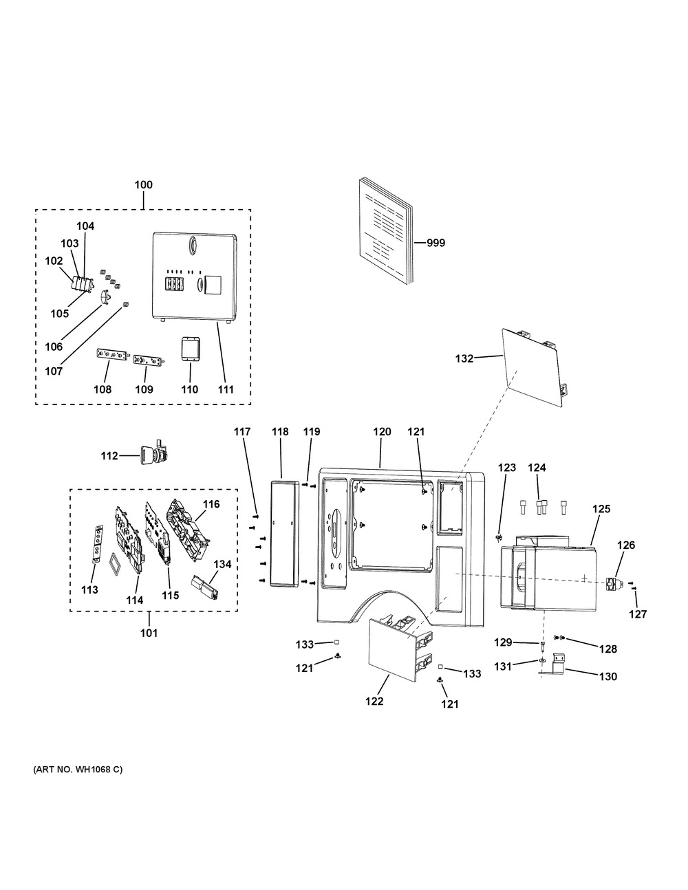 Control Panel Diagram and Parts List for VFD31ESSR0WW  General Electric Dryer