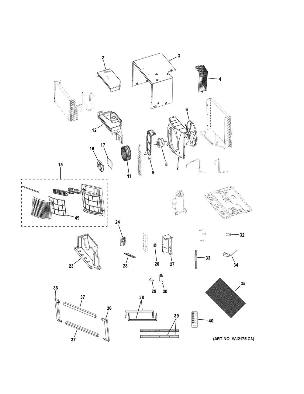 Room Air Conditioner Diagram and Parts List for HTWR12XCR  General Electric Air Conditioner