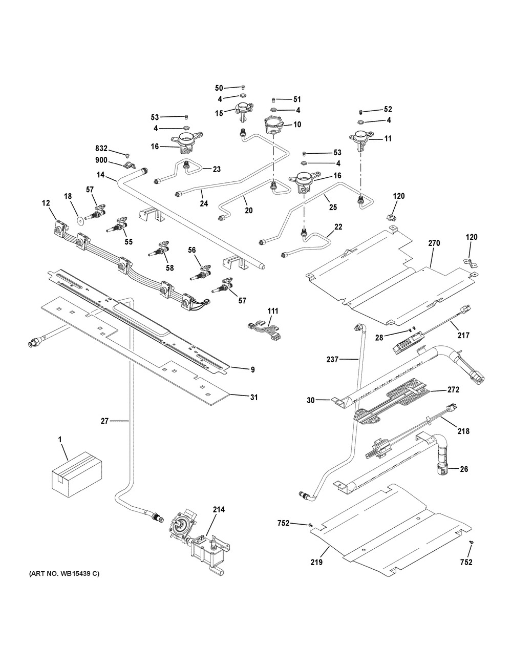 Gas & Burner Parts Diagram and Parts List for PGB911FEJ1DS  General Electric Range