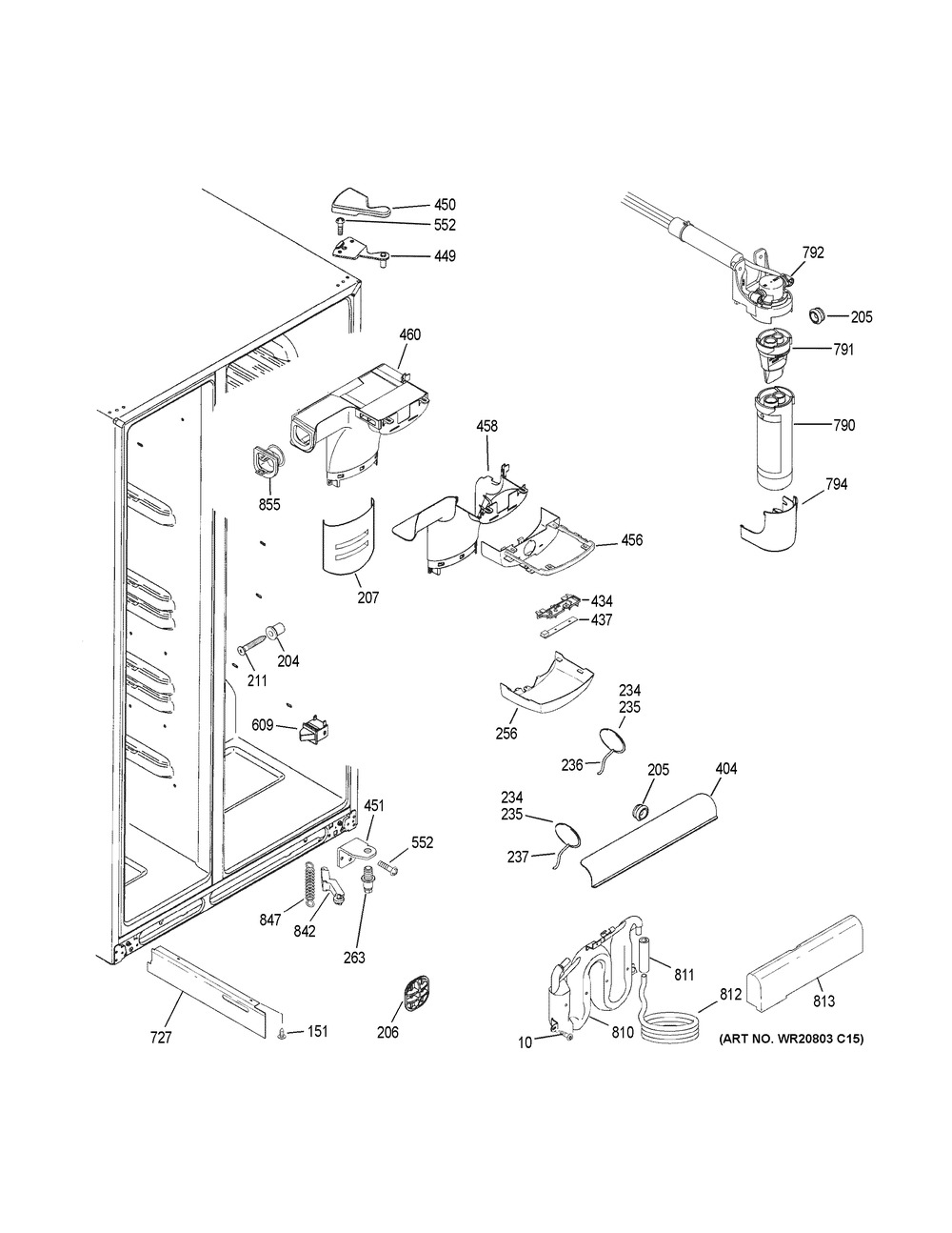 Fresh Food Section Diagram and Parts List for GZS22DGJPFWW  General Electric Refrigerator