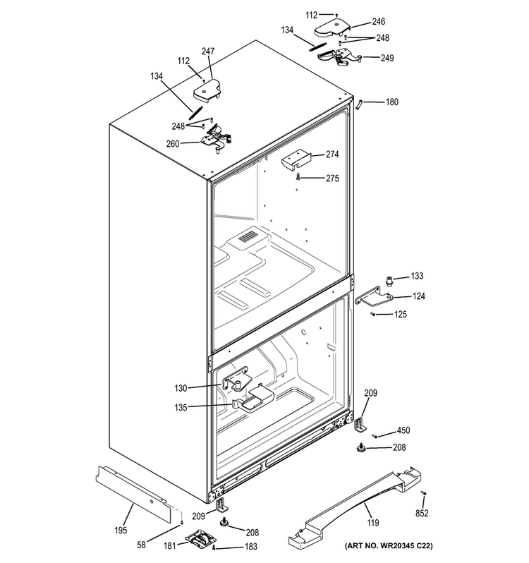Case Parts Diagram and Parts List for GNS23GGHBFWW  General Electric Refrigerator