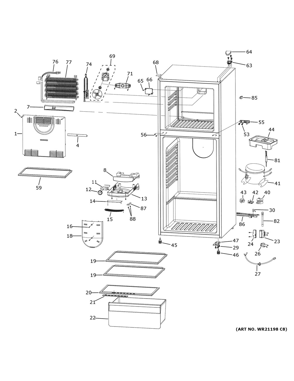 Cabinet Diagram and Parts List for HA10TG21BSS  General Electric Refrigerator