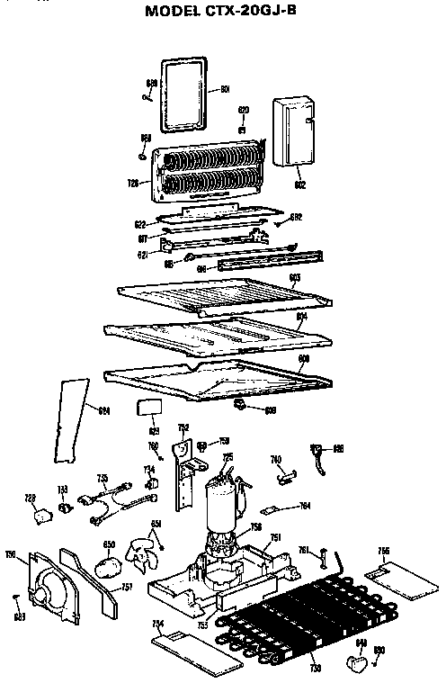 Unit Parts Diagram and Parts List for CTX20GJB  Hotpoint Refrigerator