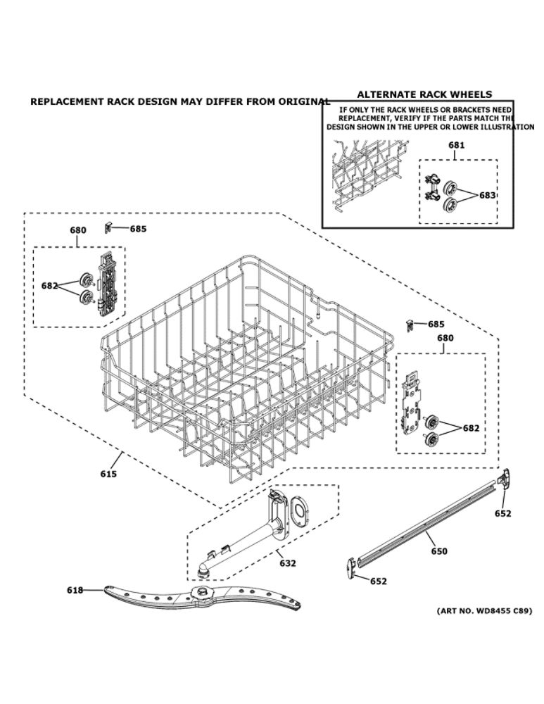 Upper Rack Assembly Diagram and Parts List for HDF310PGR1WW  Hotpoint Dishwasher