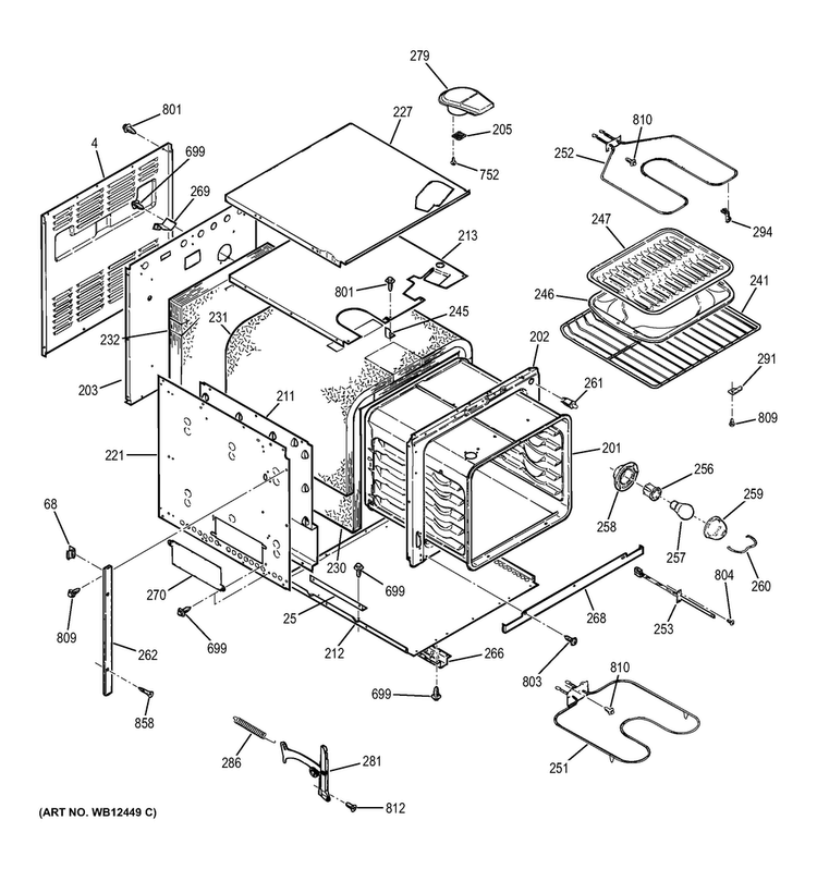 Body Parts Diagram and Parts List for JRP15WW4WW  General Electric Wall Oven
