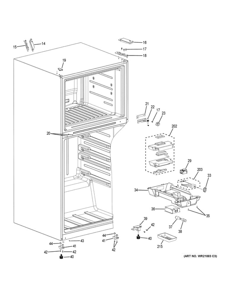 Fresh Food Section Diagram and Parts List for GIE21GSHCSS  General Electric Refrigerator