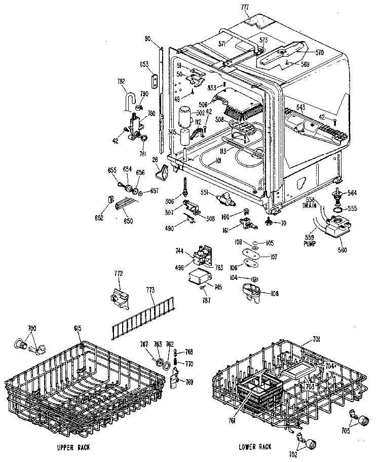 Tub Assembly Diagram and Parts List for GSD1200L05  General Electric Dishwasher