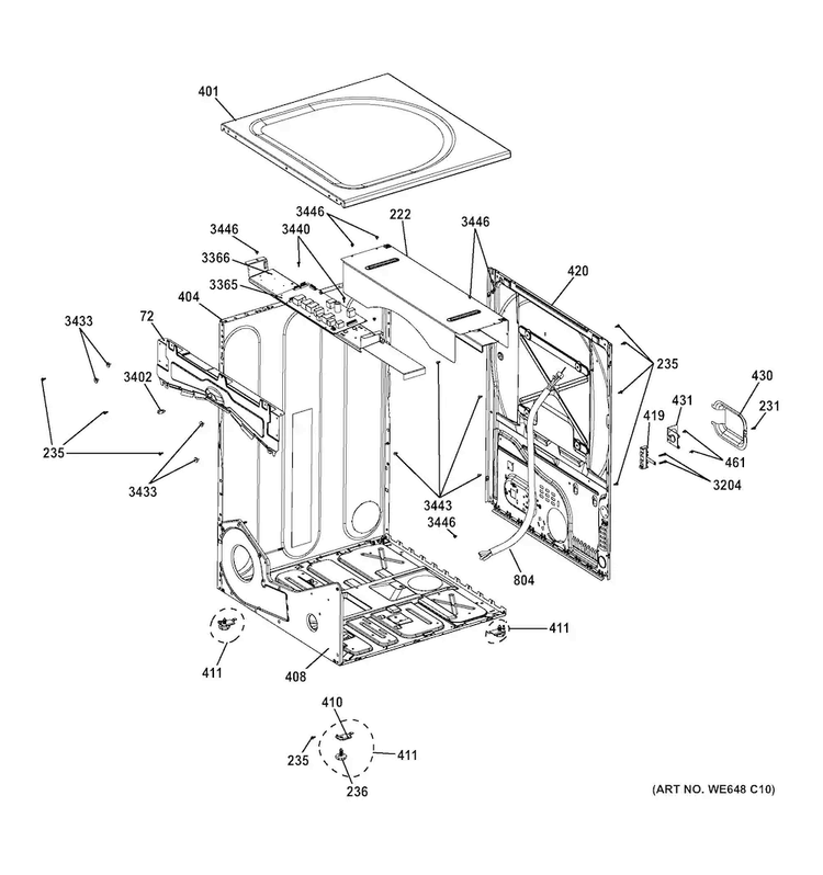 Cabinet & Top Panel Diagram and Parts List for GFDN110ED2WW  General Electric Dryer