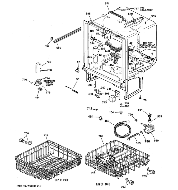 Body Parts Diagram and Parts List for GSD3200J20CC  General Electric Dishwasher