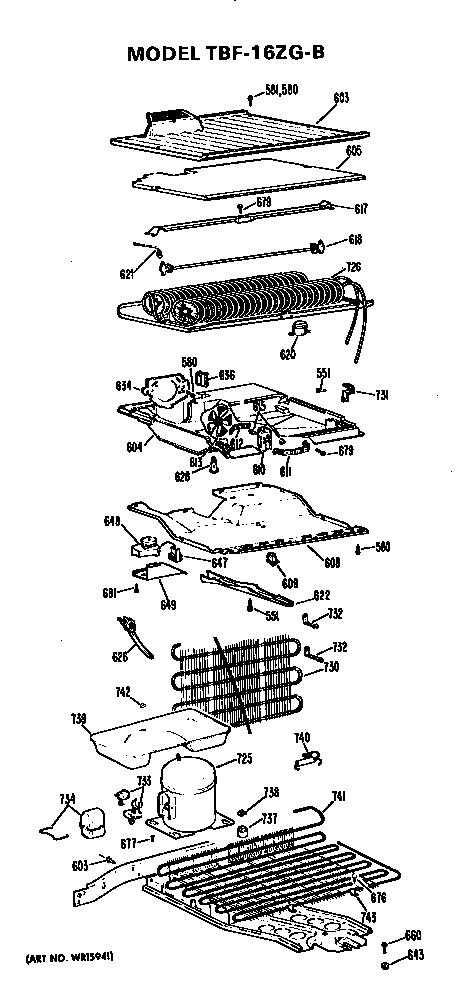 Unit Parts Diagram and Parts List for TBF16ZGB  General Electric Refrigerator