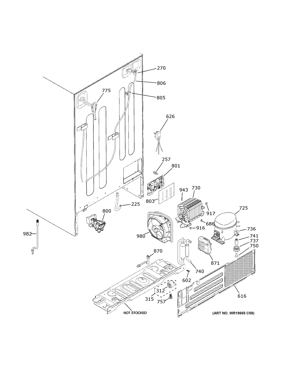 Machine Compartment Diagram and Parts List for GSE23GGPFCBB  General Electric Refrigerator