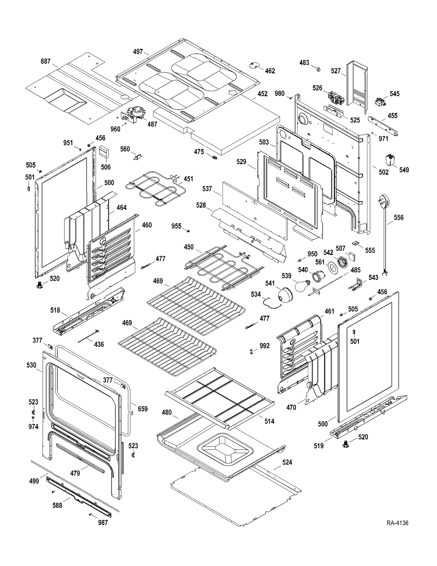 BODY PARTS Diagram and Parts List for JCBP350ST1SS  General Electric Range