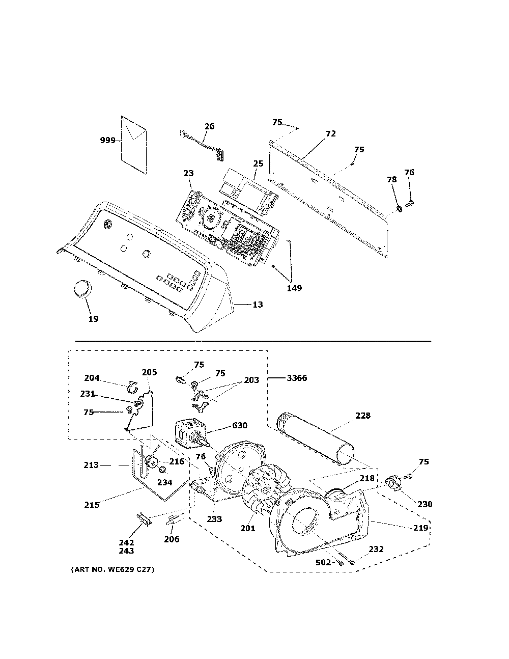 Backsplash, blower & motor assembly Diagram and Parts List for GTD84GCSN1WS  General Electric Dryer