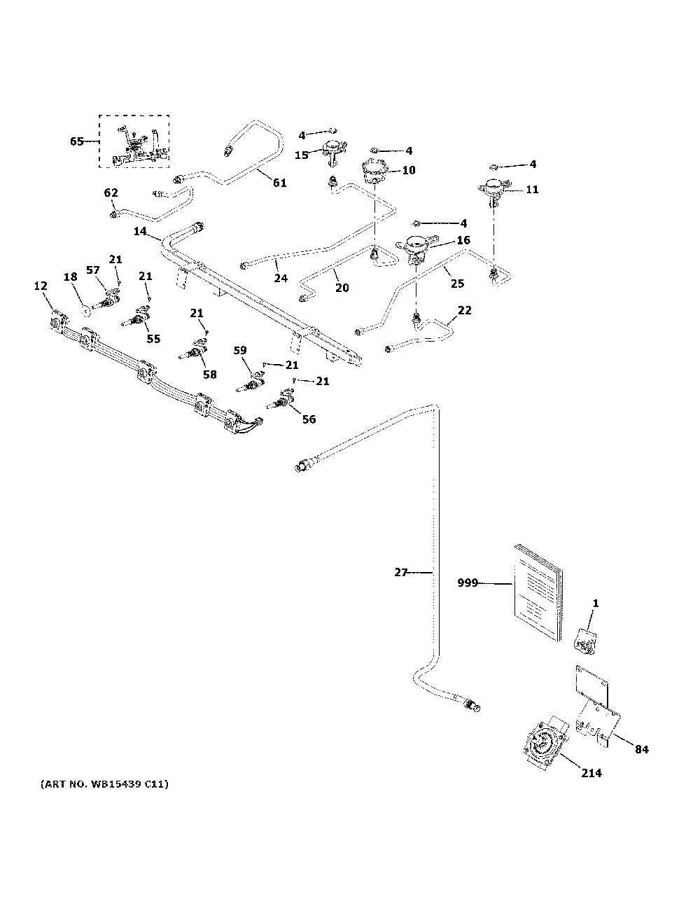 Gas And Burner Parts Diagram and Parts List for P2B935YP2FS  General Electric Range