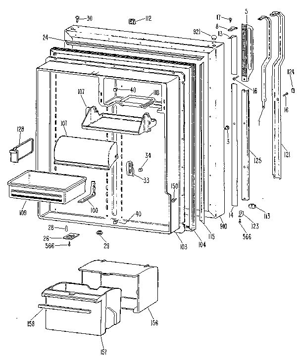 Fresh Food Door Diagram and Parts List for TBX25RLG  General Electric Refrigerator