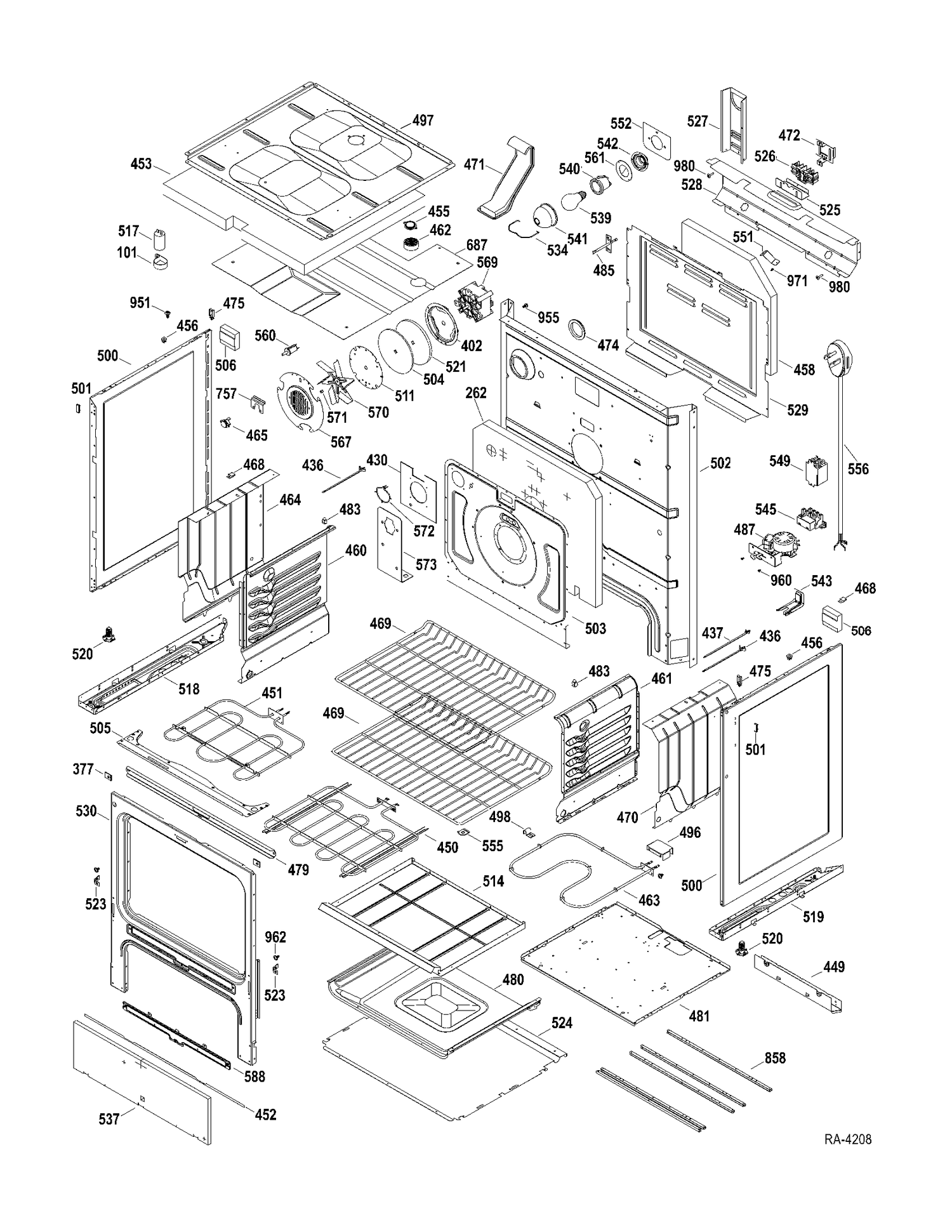 CHASSIS PARTS Diagram and Parts List for JCBP840DT1BB  General Electric Range