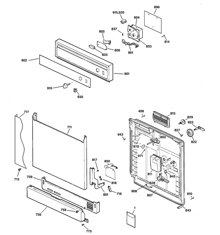 Escutcheon & Door Assembly Diagram and Parts List for HDA1000G20WH  Hotpoint Dishwasher