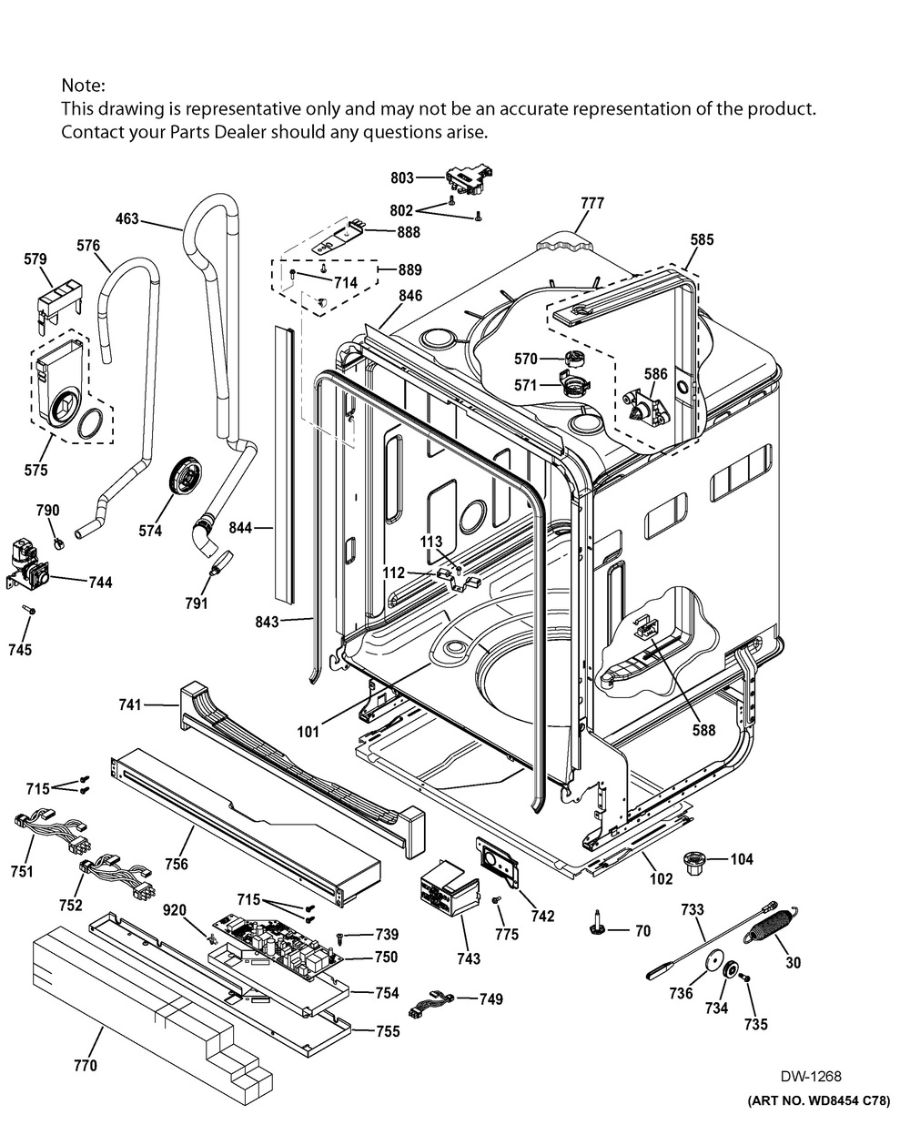 Body Parts Diagram and Parts List for GTMS570ED5WW  General Electric Dishwasher