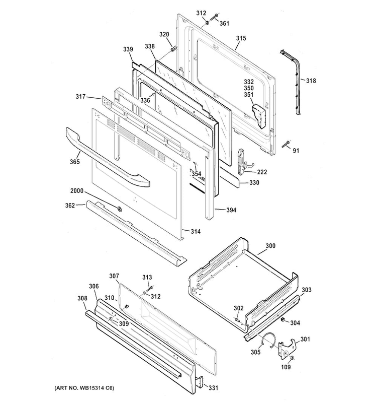 Door & Drawer Parts Diagram and Parts List for JGBS65REF1SS  General Electric Range