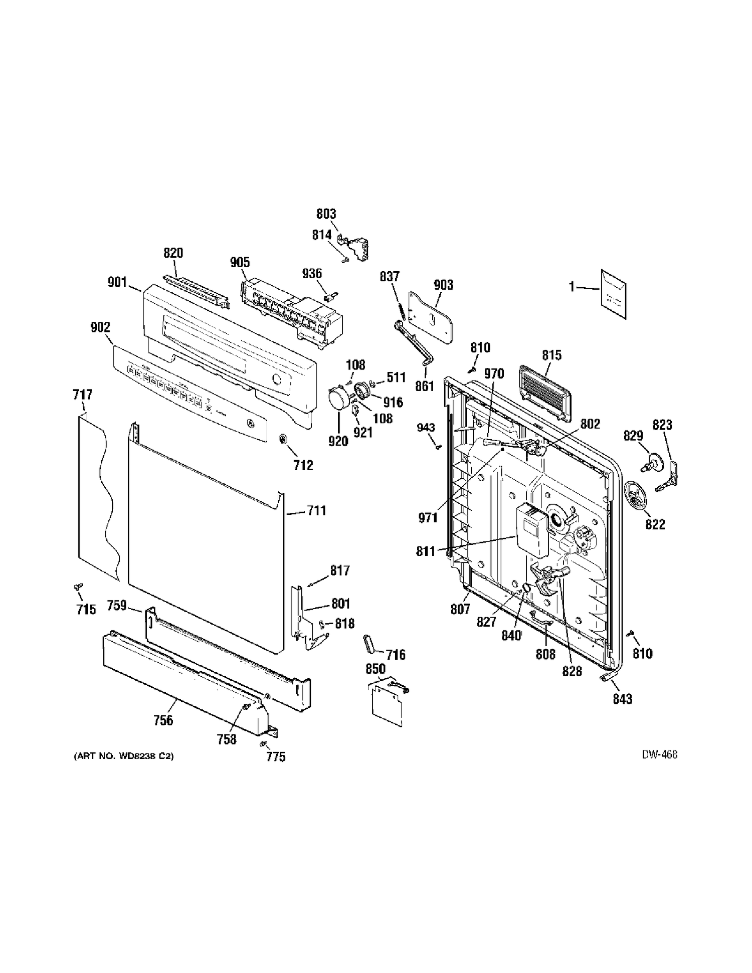 DOOR Diagram and Parts List for GNSD541P00BB  General Electric Dishwasher