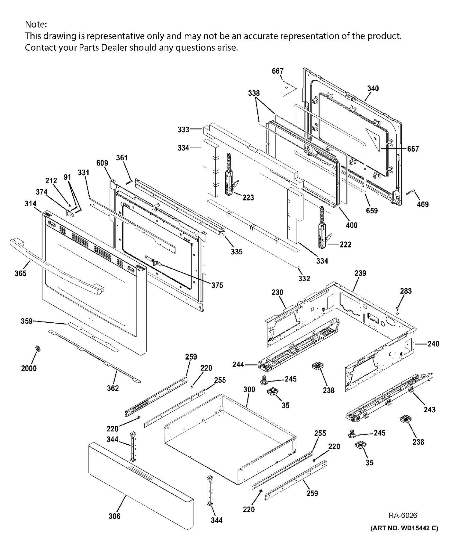DOOR & DRAWER PARTS Diagram and Parts List for PCGB911DEJ1WW  General Electric Range