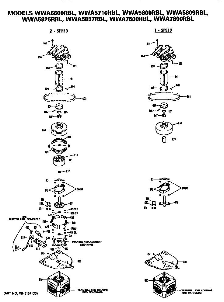 1 And 2 Speed Motor Diagram and Parts List for WWA5600RBLWW  General Electric Washer
