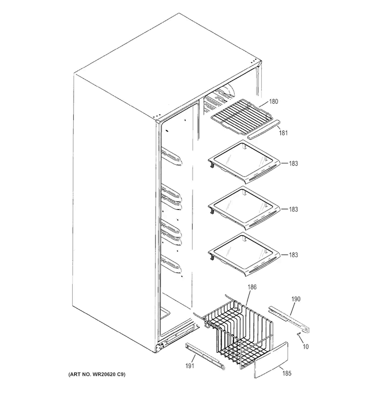 Freezer Shelves Diagram and Parts List for GSS23HMHBCES  General Electric Refrigerator