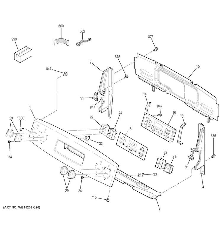 Control Panel Diagram and Parts List for JB630DF2BB  General Electric Range