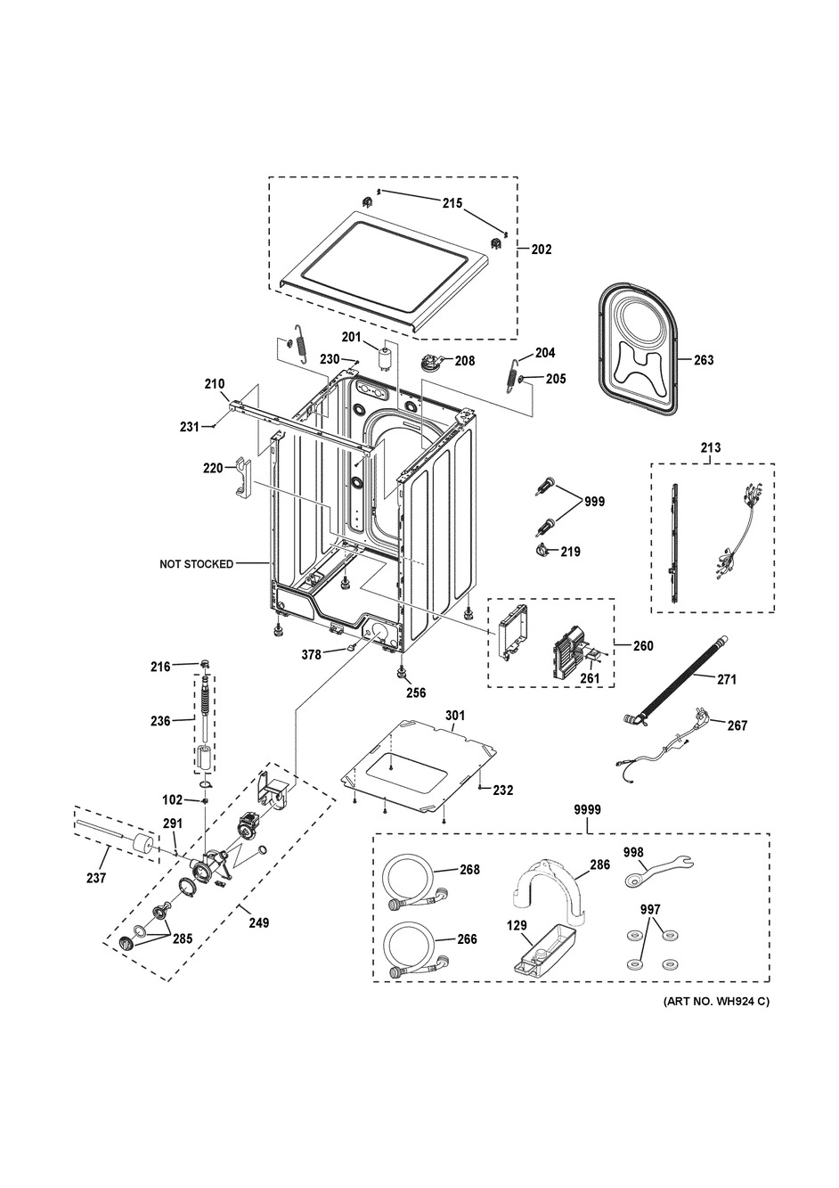 Cabinet, Cover & Top Panel Diagram and Parts List for WCVH4800K3WW  General Electric Washer