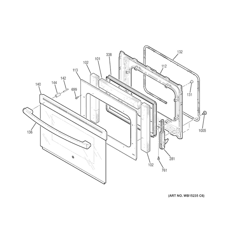 Door Diagram and Parts List for JS750DF3WW  General Electric Range
