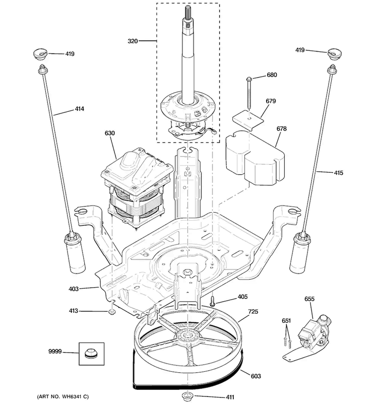 Suspension, Pump & Drive Components Diagram and Parts List for WMCD2050J2WC  General Electric Washer