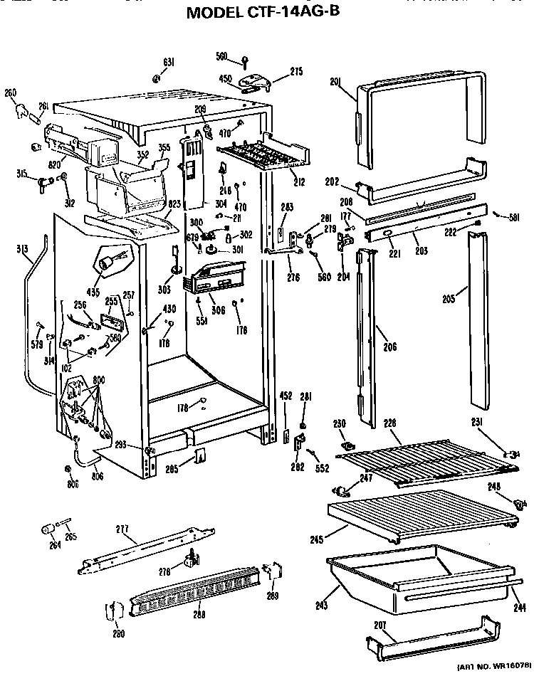 Cabinet Parts Diagram and Parts List for CTF14AGB  Hotpoint Refrigerator