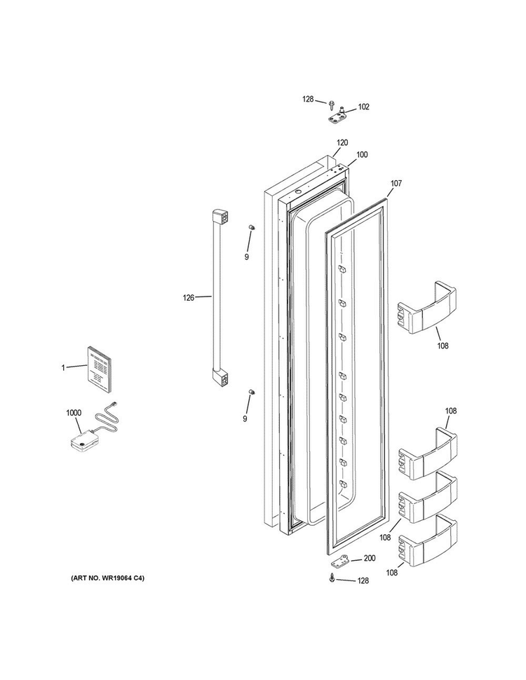 Freezer Door Diagram and Parts List for CSB48WSKBSS  General Electric Refrigerator