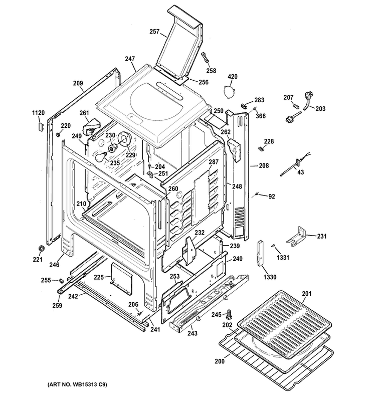 Body Parts Diagram and Parts List for JGBS65REF1SS  General Electric Range