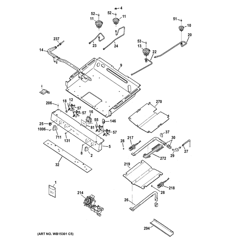 Gas & Burner Parts Diagram and Parts List for JGB450DEF1BB  General Electric Range