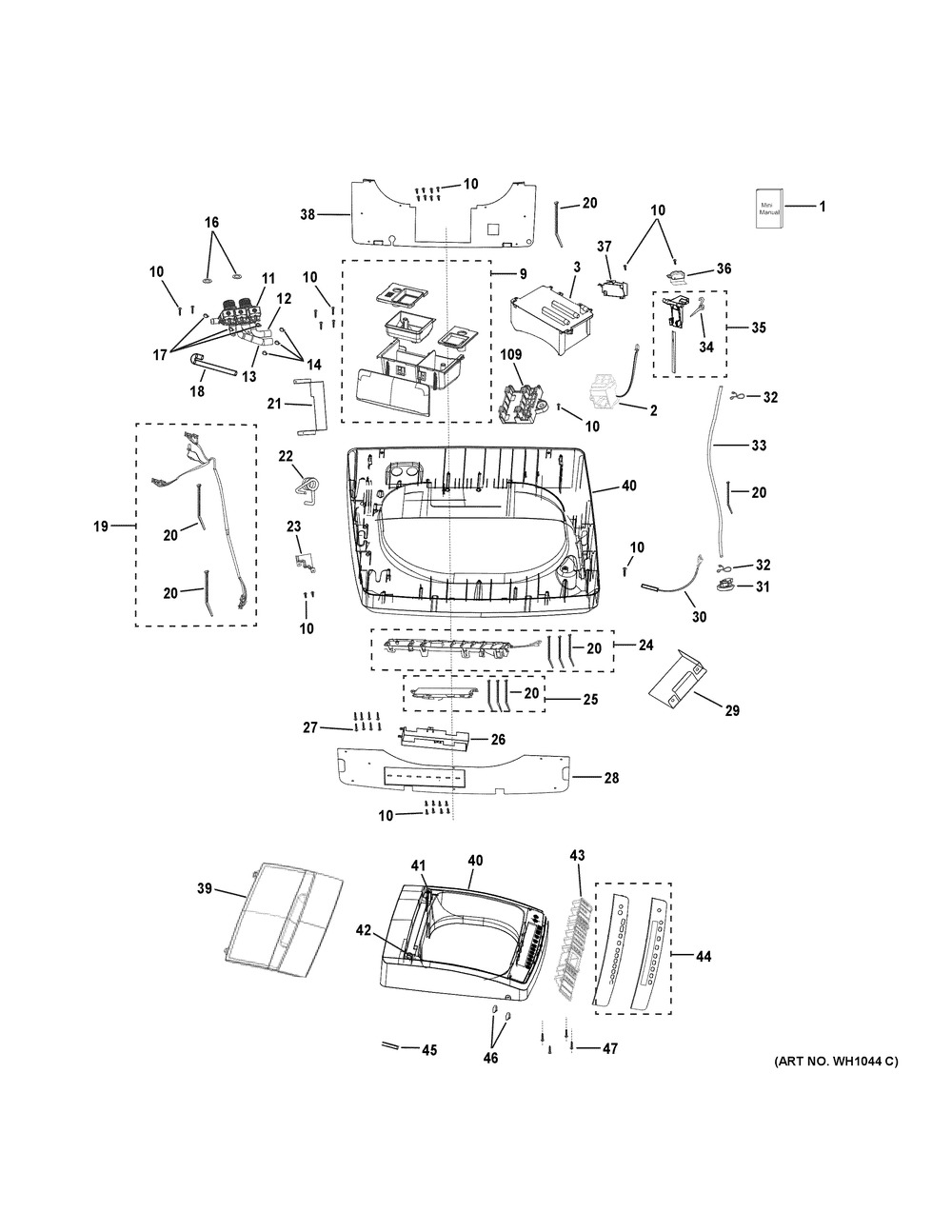 Controls & Lid Diagram and Parts List for GNW128SSM0WW  General Electric Dishwasher