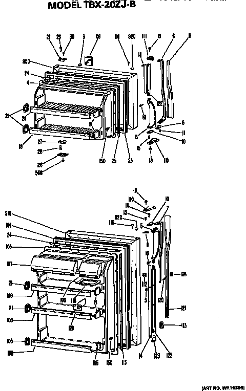 Doors Diagram and Parts List for TBX20ZJB  General Electric Refrigerator